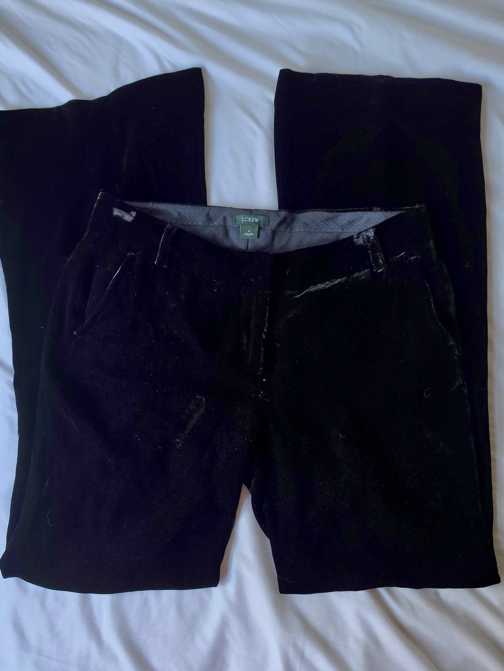 Vintage J Crew Black Velvet Dress Pants Low Rise Size 0 Belted Straight Leg
